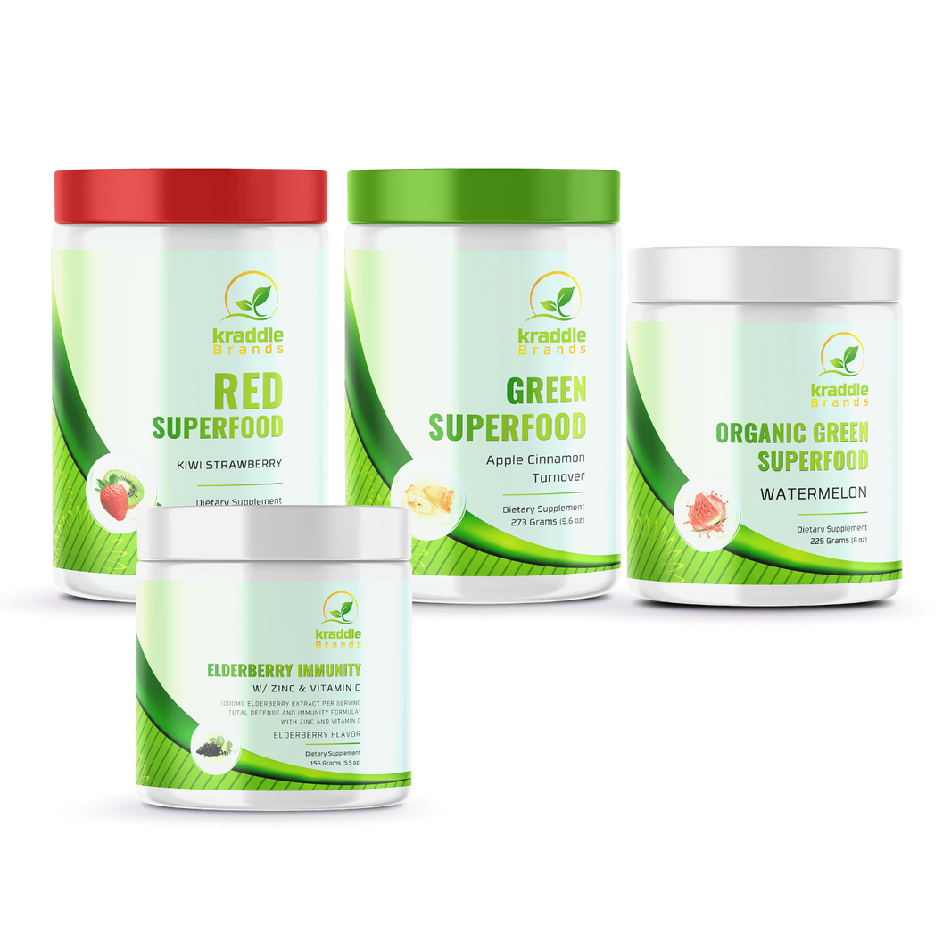 Elderberry Immunity W/Zinc & Vitamin C +Organic Green Superfood (Watermelon) + Green Superfood (Apple Cinnamon Turnover) + Red Superfood