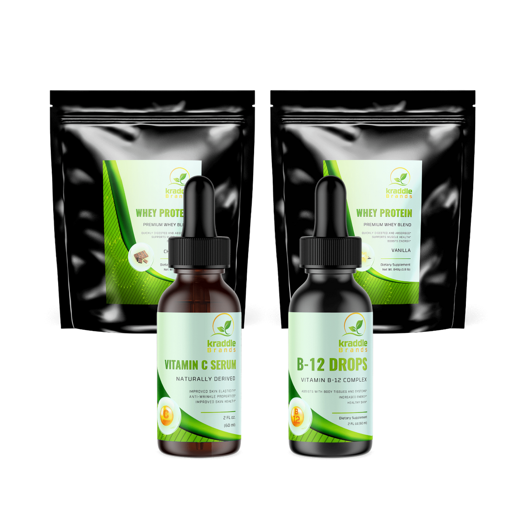 Whey Protein 2LB Vanilla + Whey Protein 2LB Chocolate + B-12 Drops + Vitamin C Serum