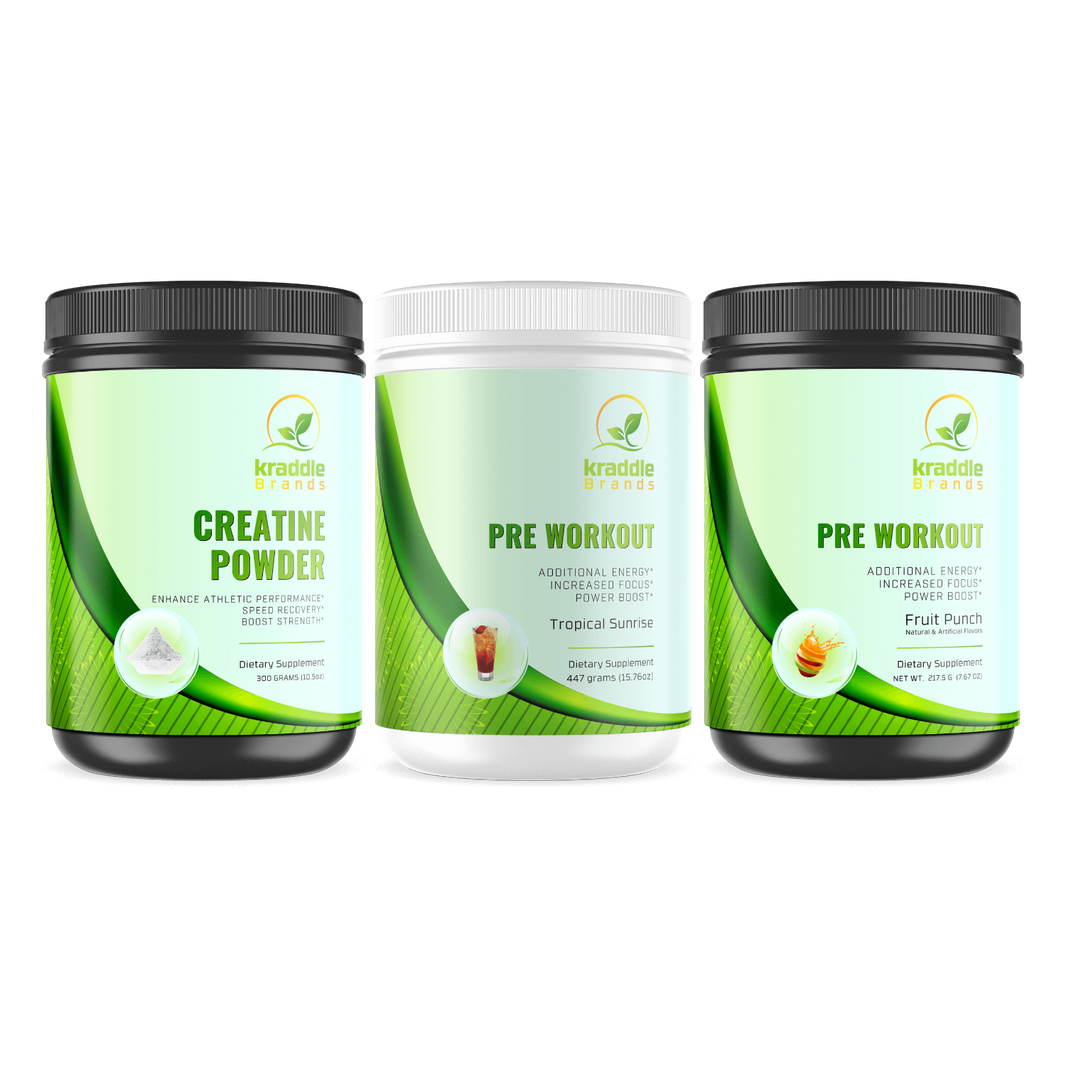 Nitric Shock Pre-Workout (Fruit Punch) + Nitric Shock Pre-Workout (Tropical Sunrise) + Creatine Powder